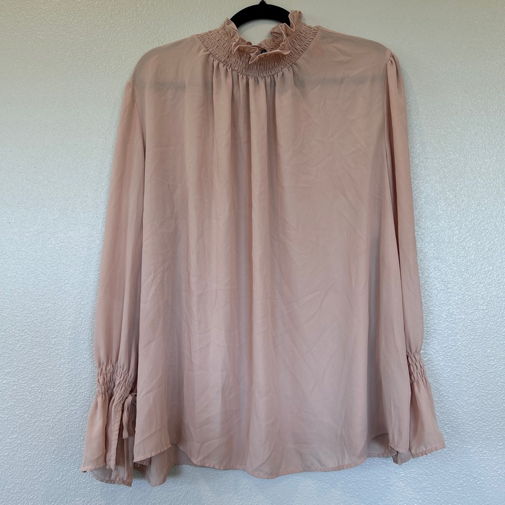 Vince Camuto Blush Pink Smocked Mock Neck Ruffle Cuff Blouse Plus Size 2X